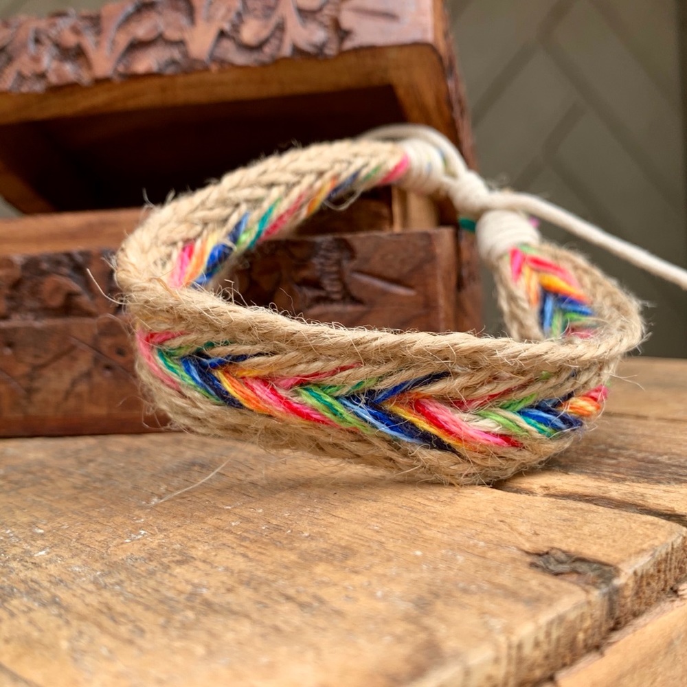 ✨RAINBOW HEMP WIDE BOHO STRING BRACELET✨
